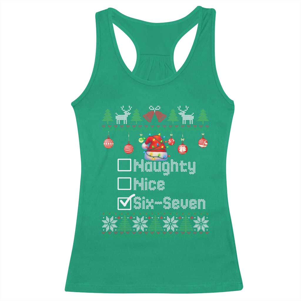 Funny 67 Christmas Checklist Racerback Tank Top Naughty Nice Six Seven Meme Holiday TS02 Irish Green Print Your Wear