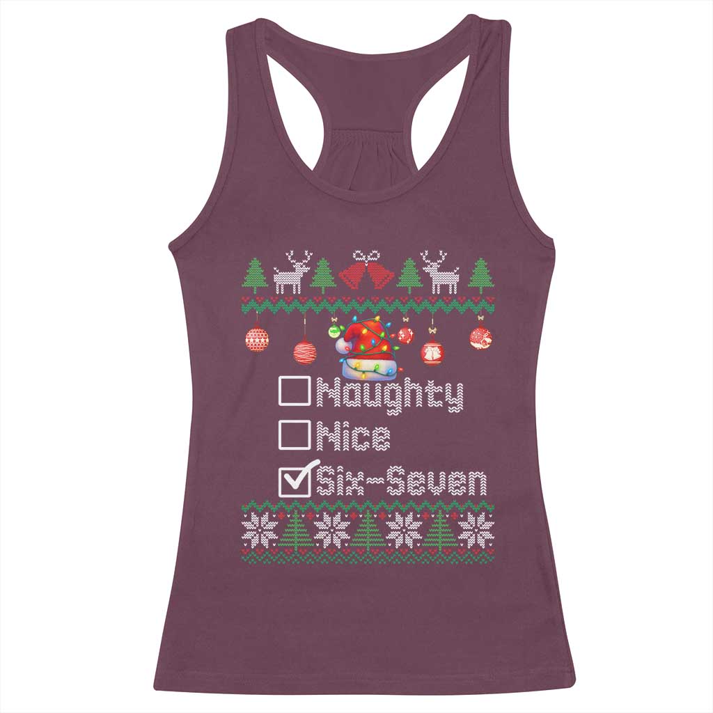 Funny 67 Christmas Checklist Racerback Tank Top Naughty Nice Six Seven Meme Holiday TS02 Maroon Print Your Wear