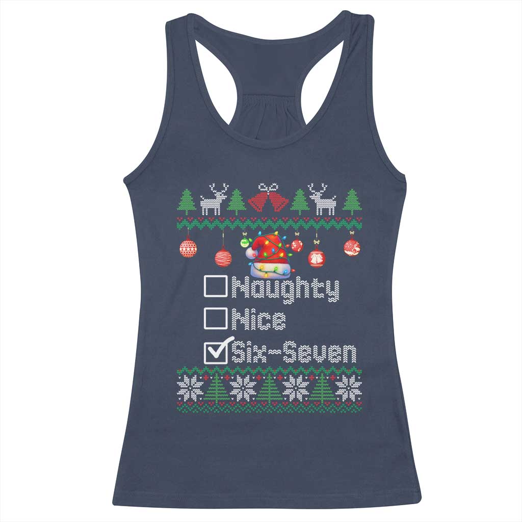 Funny 67 Christmas Checklist Racerback Tank Top Naughty Nice Six Seven Meme Holiday TS02 Navy Print Your Wear