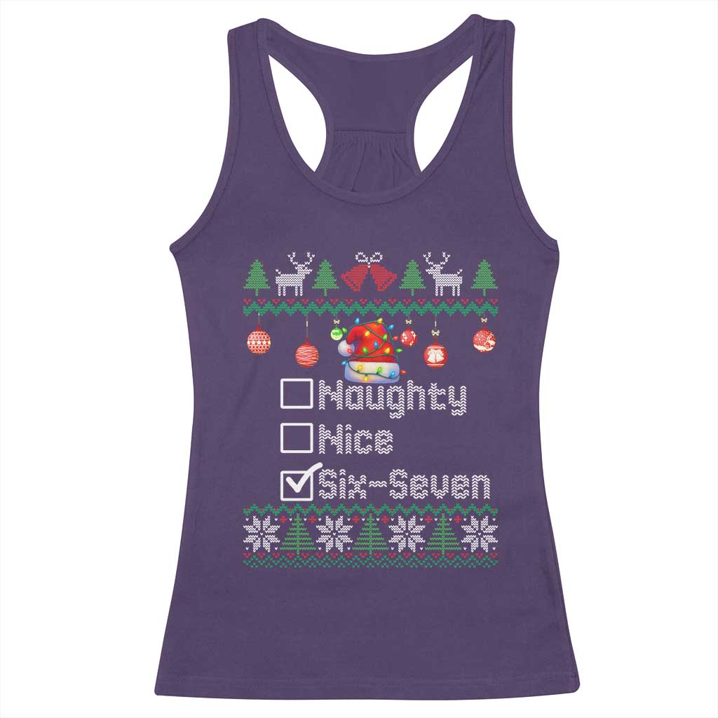 Funny 67 Christmas Checklist Racerback Tank Top Naughty Nice Six Seven Meme Holiday TS02 Purple Print Your Wear
