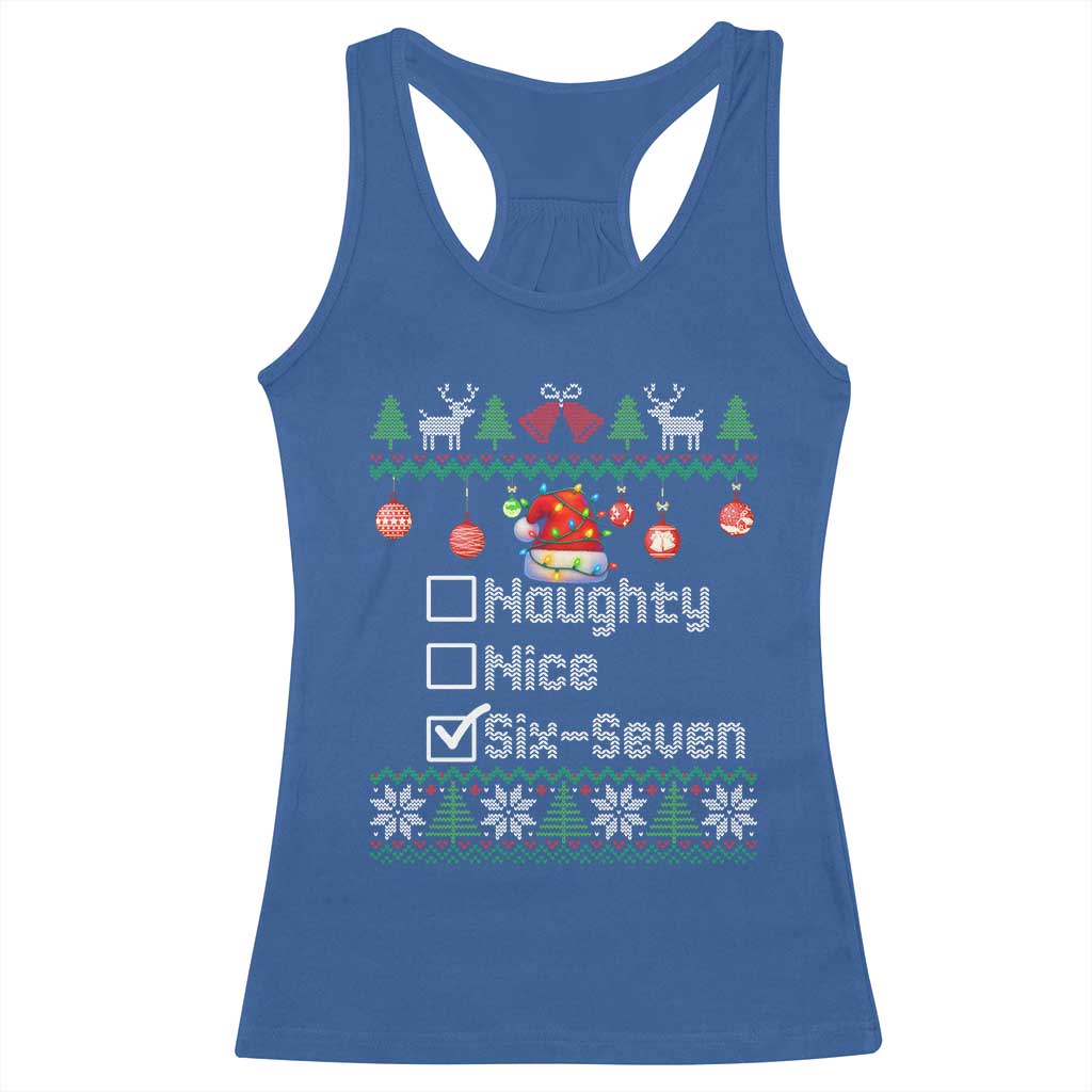 Funny 67 Christmas Checklist Racerback Tank Top Naughty Nice Six Seven Meme Holiday TS02 Royal Blue Print Your Wear