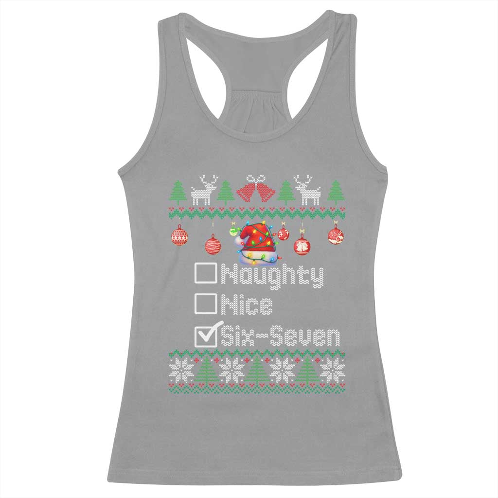 Funny 67 Christmas Checklist Racerback Tank Top Naughty Nice Six Seven Meme Holiday TS02 Sport Gray Print Your Wear