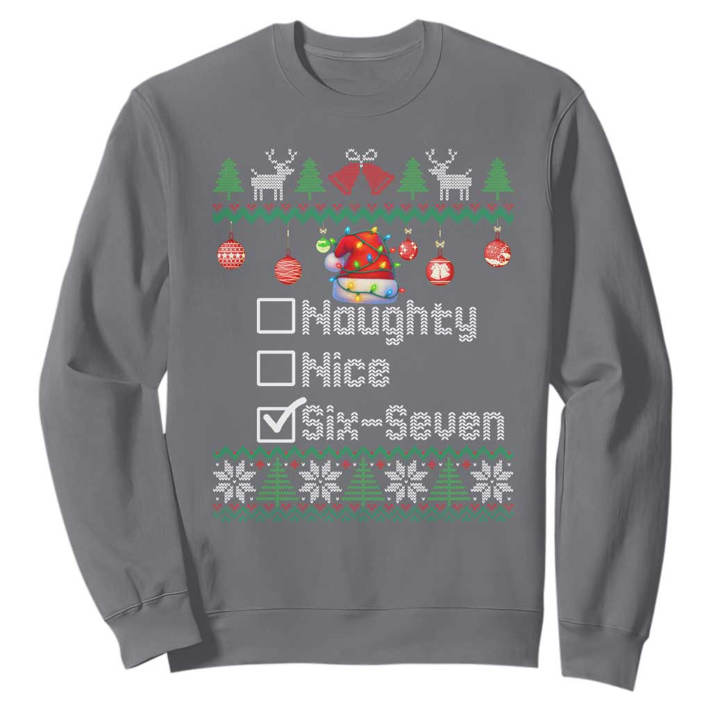 Funny 67 Christmas Checklist Sweatshirt Naughty Nice Six Seven Meme Holiday TS02 Charcoal Print Your Wear