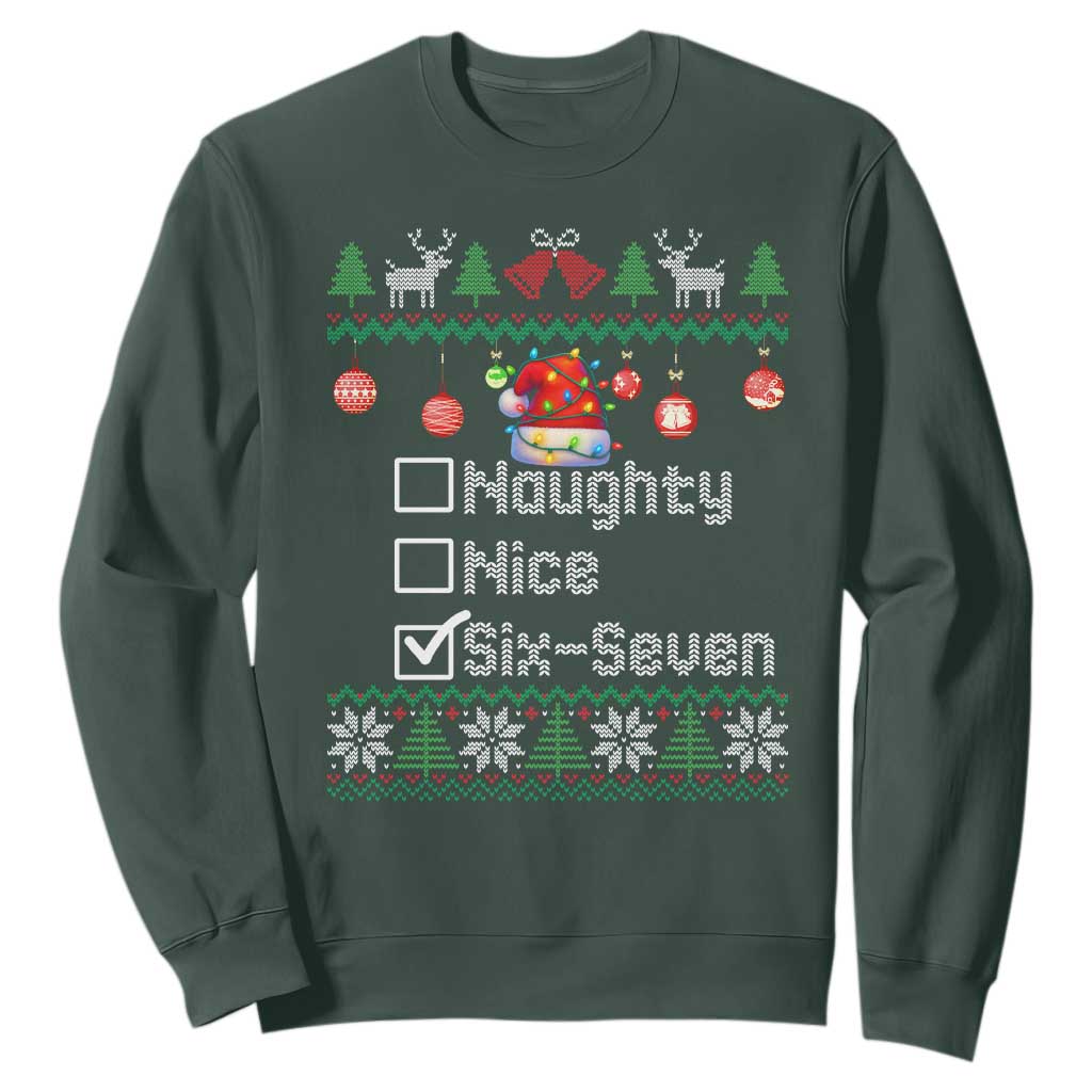 Funny 67 Christmas Checklist Sweatshirt Naughty Nice Six Seven Meme Holiday TS02 Dark Forest Green Print Your Wear
