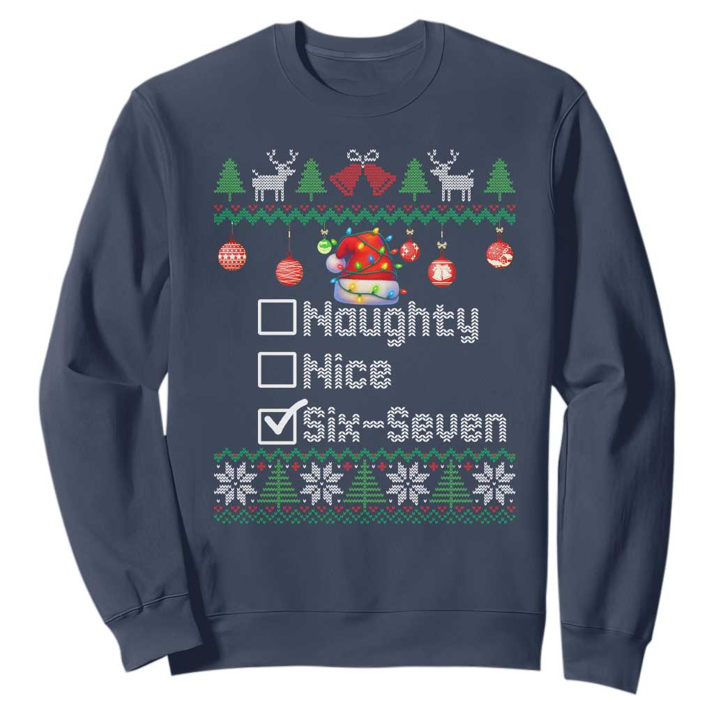 Funny 67 Christmas Checklist Sweatshirt Naughty Nice Six Seven Meme Holiday TS02 Navy Print Your Wear