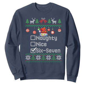 Funny 67 Christmas Checklist Sweatshirt Naughty Nice Six Seven Meme Holiday TS02 Navy Print Your Wear