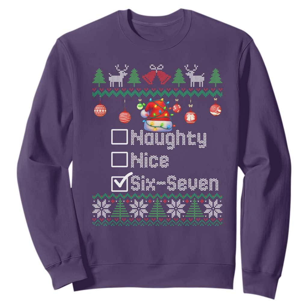 Funny 67 Christmas Checklist Sweatshirt Naughty Nice Six Seven Meme Holiday TS02 Purple Print Your Wear