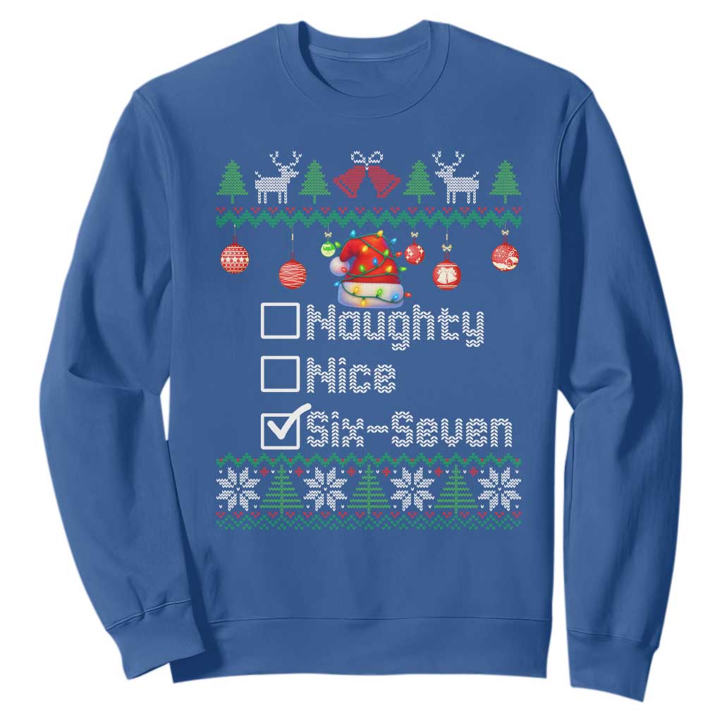 Funny 67 Christmas Checklist Sweatshirt Naughty Nice Six Seven Meme Holiday TS02 Royal Blue Print Your Wear