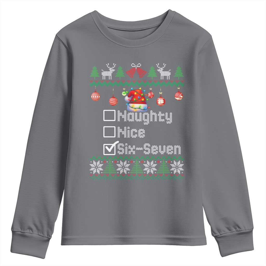 Funny 67 Christmas Checklist Youth Sweatshirt Naughty Nice Six Seven Meme Holiday TS02 Charcoal Print Your Wear