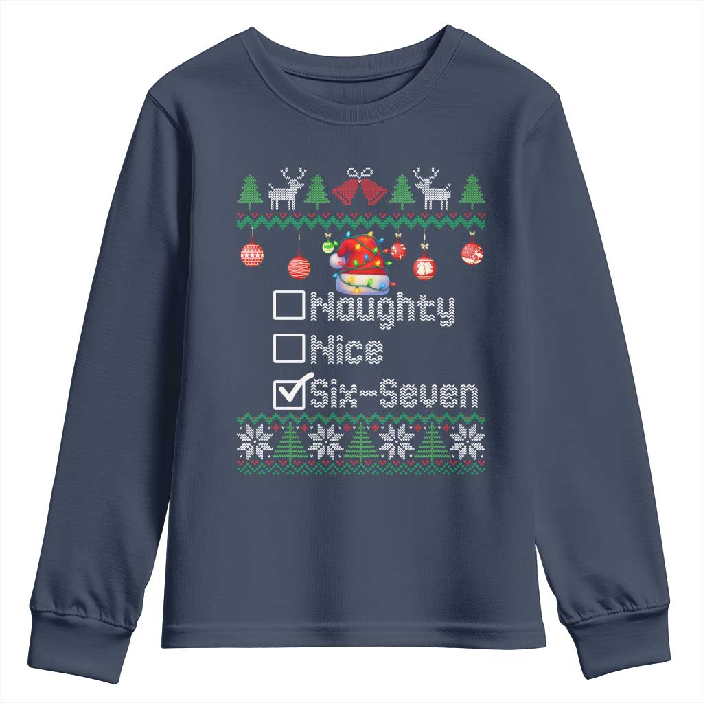 Funny 67 Christmas Checklist Youth Sweatshirt Naughty Nice Six Seven Meme Holiday TS02 Navy Print Your Wear