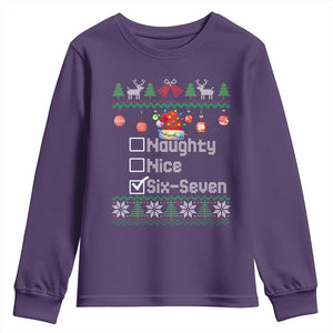 Funny 67 Christmas Checklist Youth Sweatshirt Naughty Nice Six Seven Meme Holiday TS02 Purple Print Your Wear