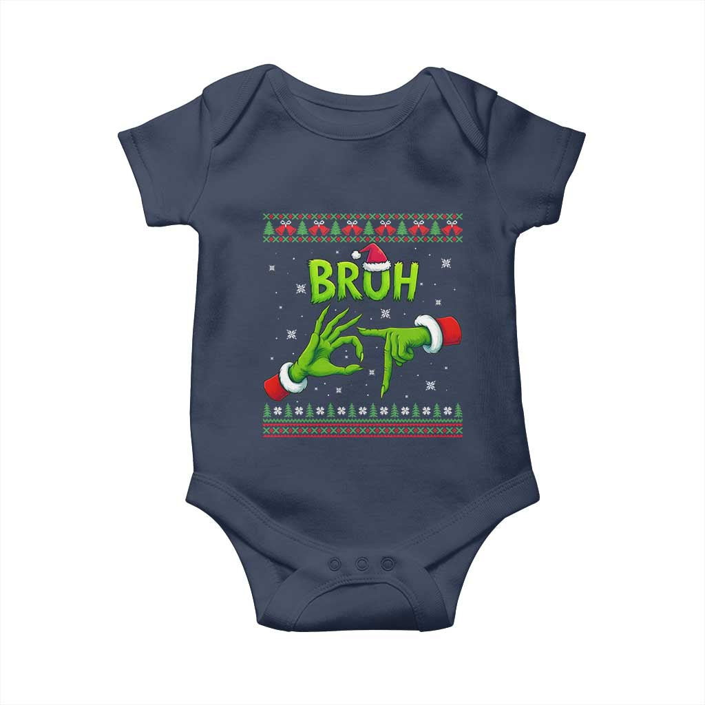 Christmas Bruh 67 Green Hands Meme Baby Onesie Funny Six Seven Meme Holiday Ugly Sweater TS02 Navy Print Your Wear