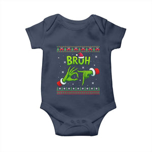 Christmas Bruh 67 Green Hands Meme Baby Onesie Funny Six Seven Meme Holiday Ugly Sweater TS02 Navy Print Your Wear