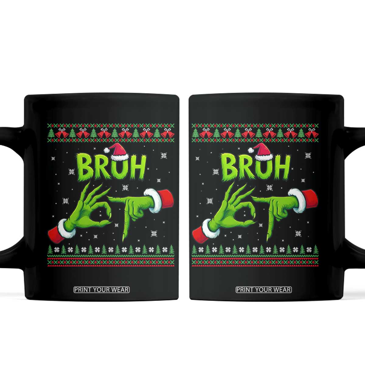 Christmas Bruh 67 Green Hands Meme Coffee Mug Funny Six Seven Meme Holiday Ugly Sweater TS02 Black Print Your Wear