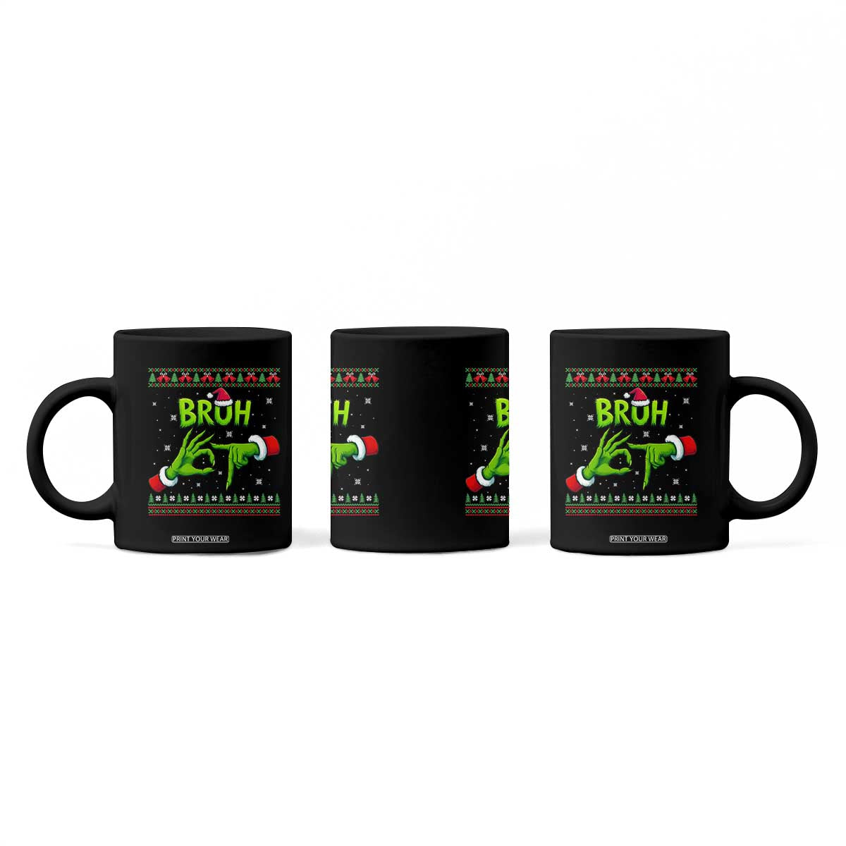 Christmas Bruh 67 Green Hands Meme Coffee Mug Funny Six Seven Meme Holiday Ugly Sweater TS02 Print Your Wear