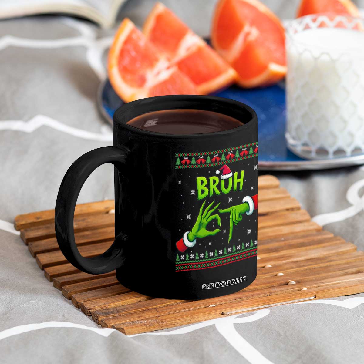 Christmas Bruh 67 Green Hands Meme Coffee Mug Funny Six Seven Meme Holiday Ugly Sweater TS02 Print Your Wear