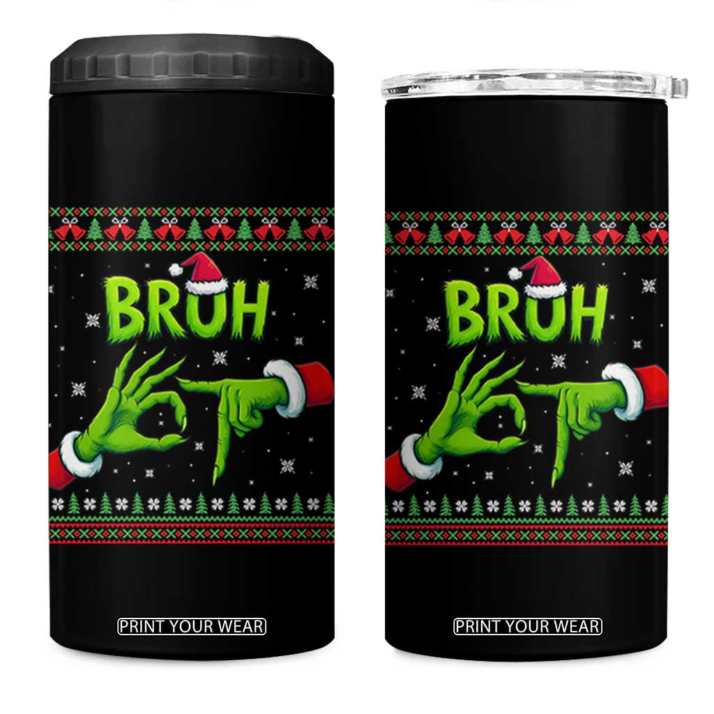 Christmas Bruh 67 Green Hands Meme 4 in 1 Can Cooler Tumbler Funny Six Seven Meme Holiday Ugly Sweater TS02 One Size: 16 oz Black Print Your Wear