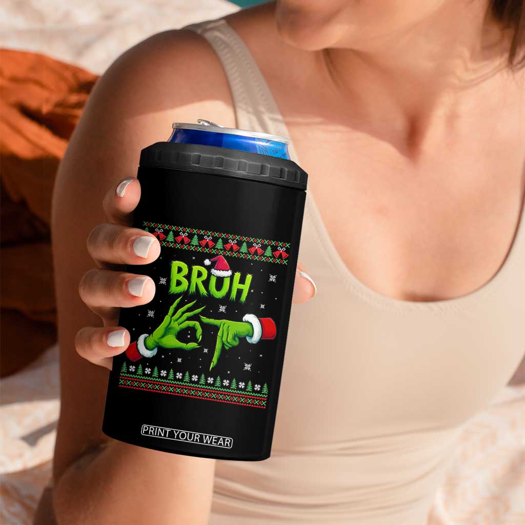 Christmas Bruh 67 Green Hands Meme 4 in 1 Can Cooler Tumbler Funny Six Seven Meme Holiday Ugly Sweater TS02 Print Your Wear