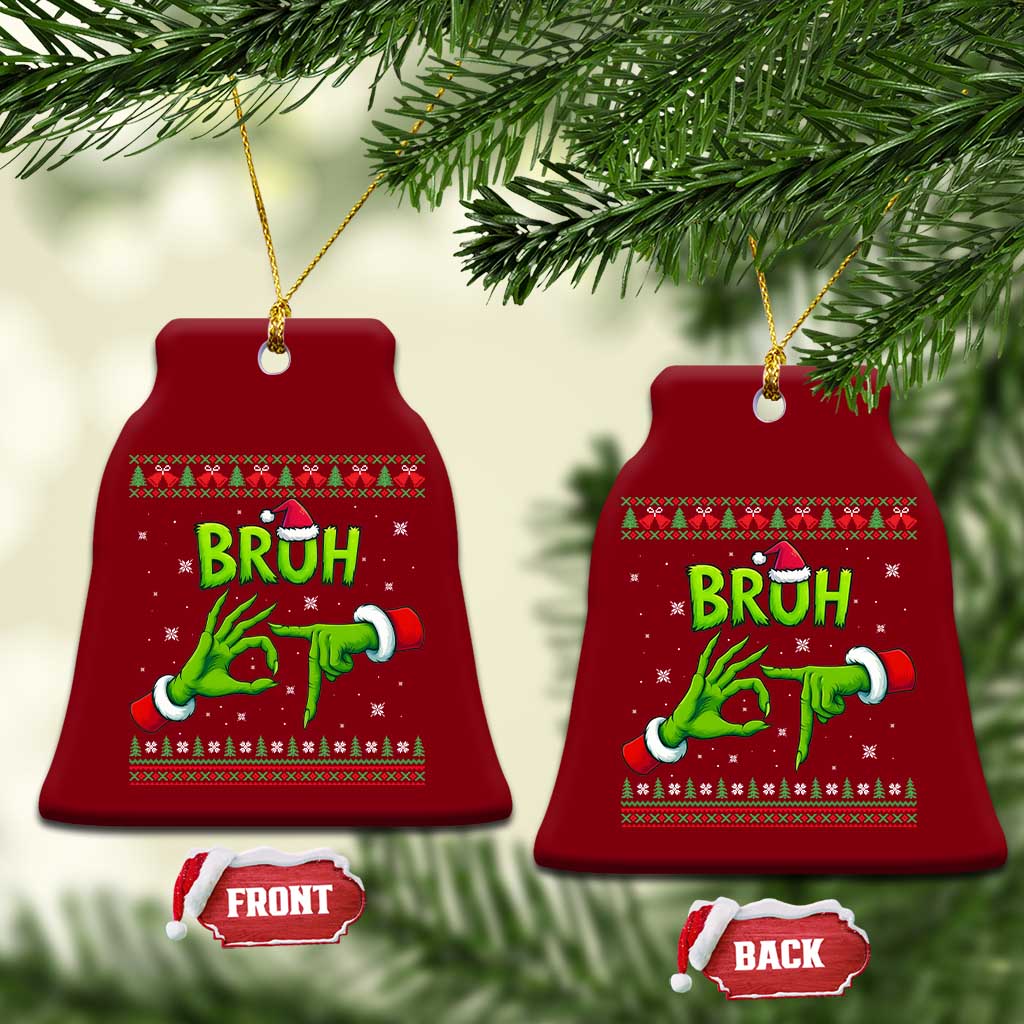 Christmas Bruh 67 Green Hands Meme Ceramic Ornament Funny Six Seven Meme Holiday Ugly Sweater TS02 Print Your Wear
