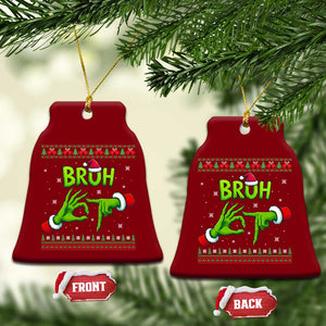 Christmas Bruh 67 Green Hands Meme Ceramic Ornament Funny Six Seven Meme Holiday Ugly Sweater TS02 Print Your Wear