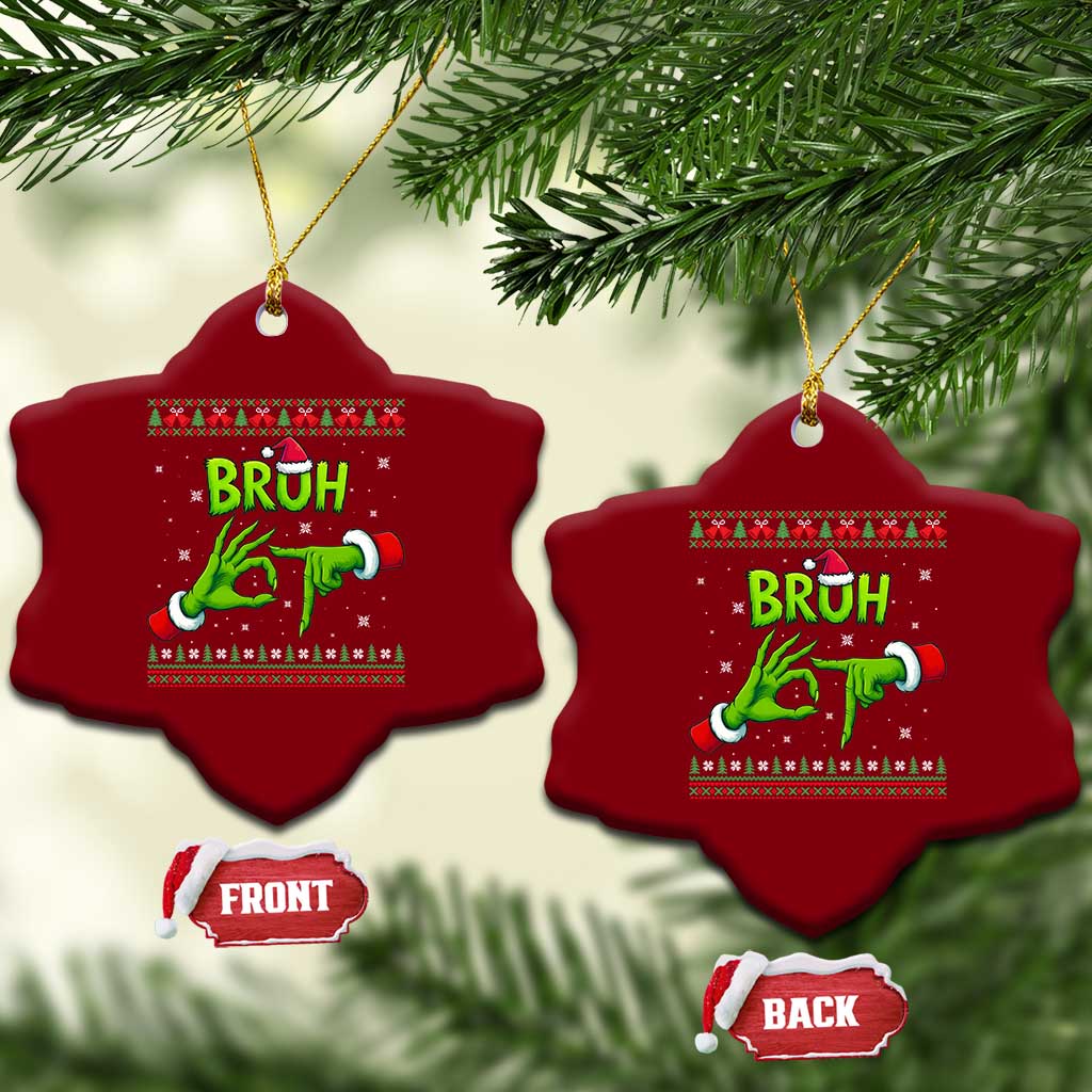 Christmas Bruh 67 Green Hands Meme Ceramic Ornament Funny Six Seven Meme Holiday Ugly Sweater TS02 Print Your Wear