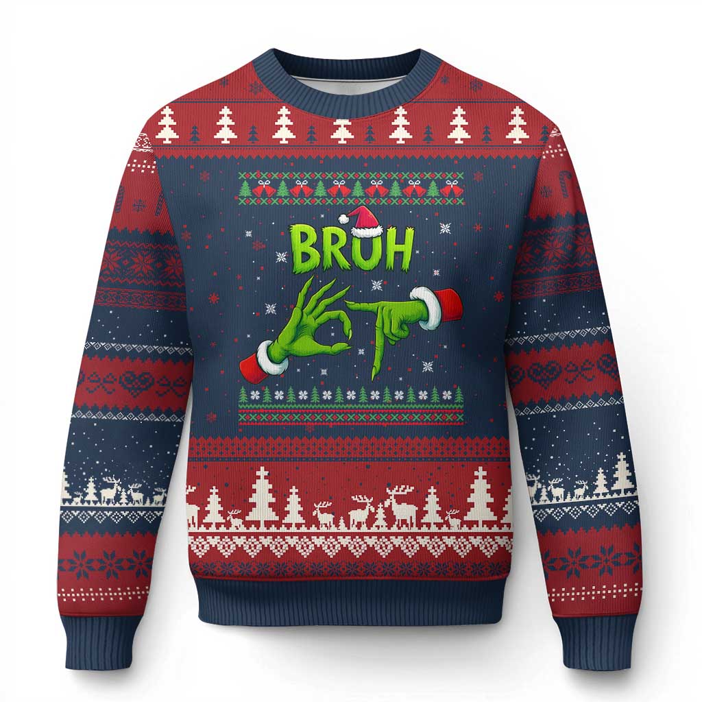 Xmas Bruh 67 Green Hands Meme Ugly Christmas Sweater Funny Six Seven Meme Holiday Ugly Sweater TS02 Navy Red Print Your Wear