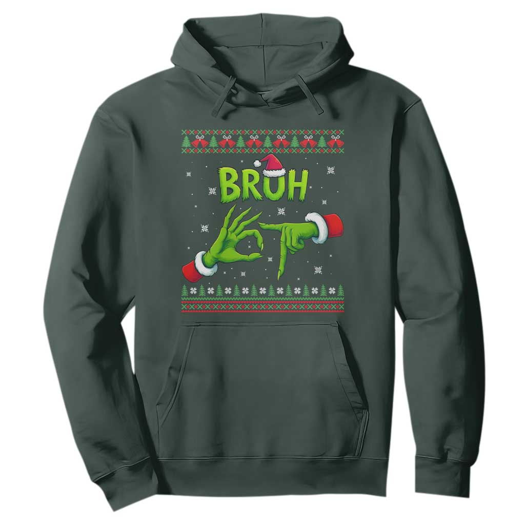Christmas Bruh 67 Green Hands Meme Hoodie Funny Six Seven Meme Holiday Ugly Sweater TS02 Dark Forest Green Print Your Wear