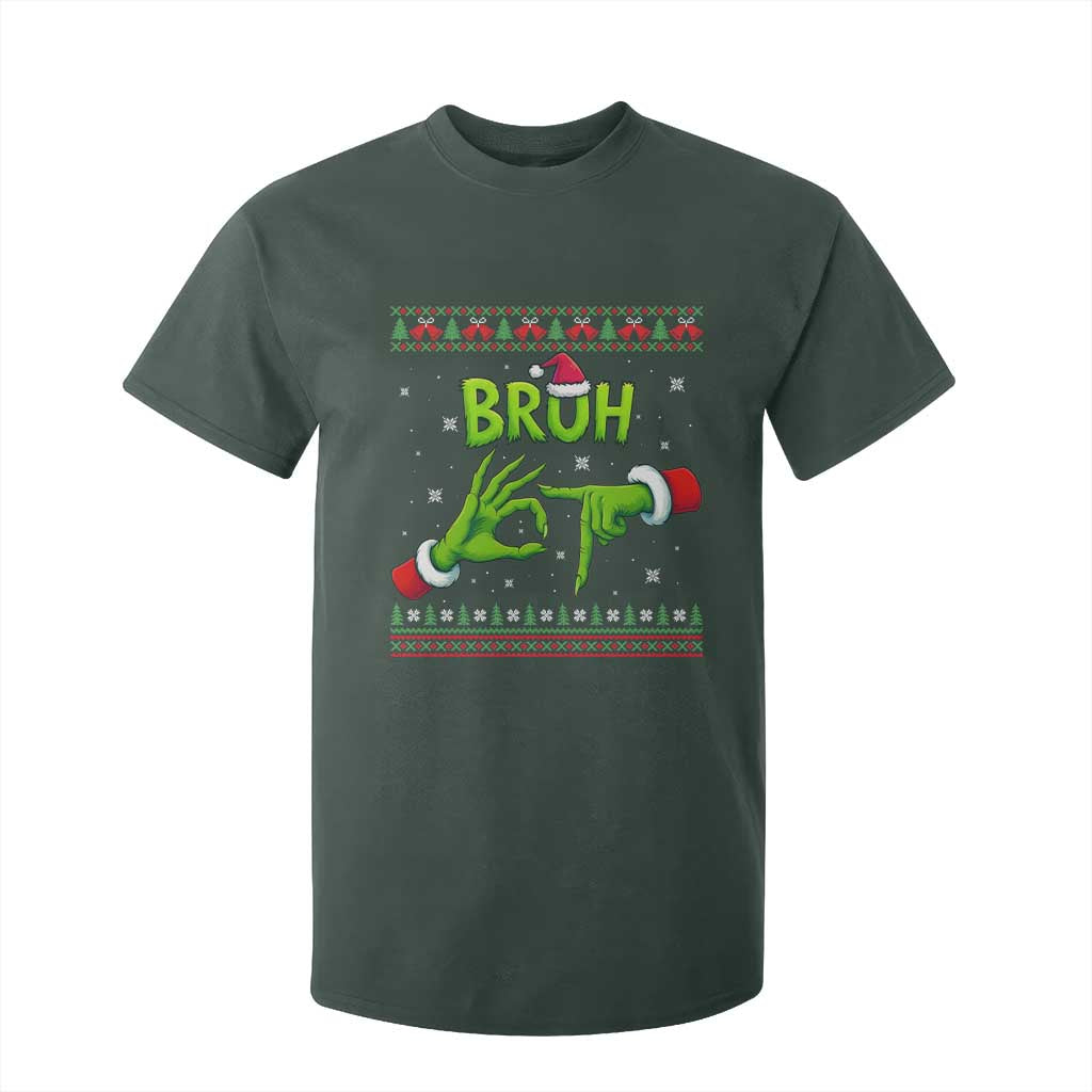 Christmas Bruh 67 Green Hands Meme T Shirt For Kid Funny Six Seven Meme Holiday Ugly Sweater TS02 Dark Forest Green Print Your Wear