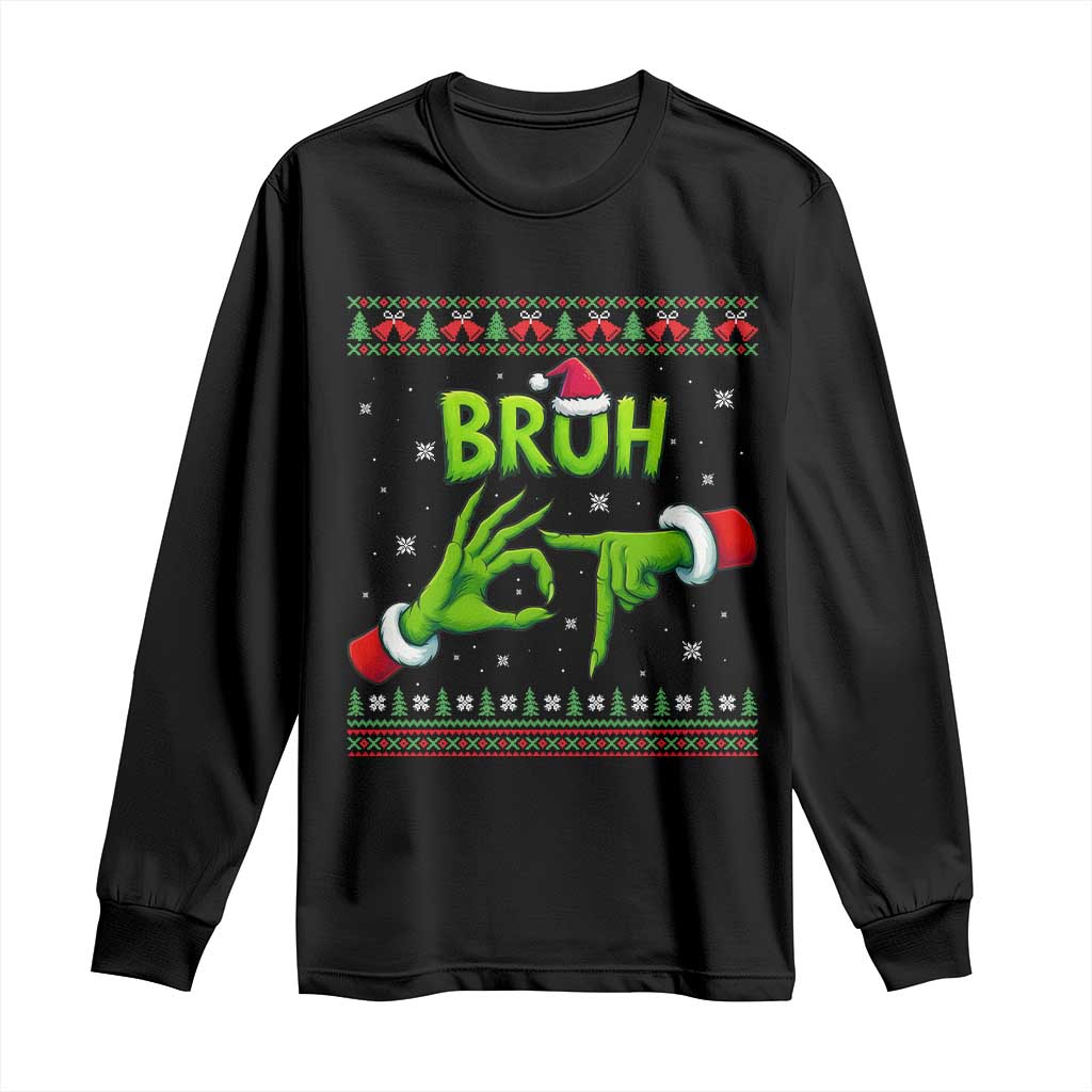 Christmas Bruh 67 Green Hands Meme Long Sleeve Shirt Funny Six Seven Meme Holiday Ugly Sweater TS02 Black Print Your Wear