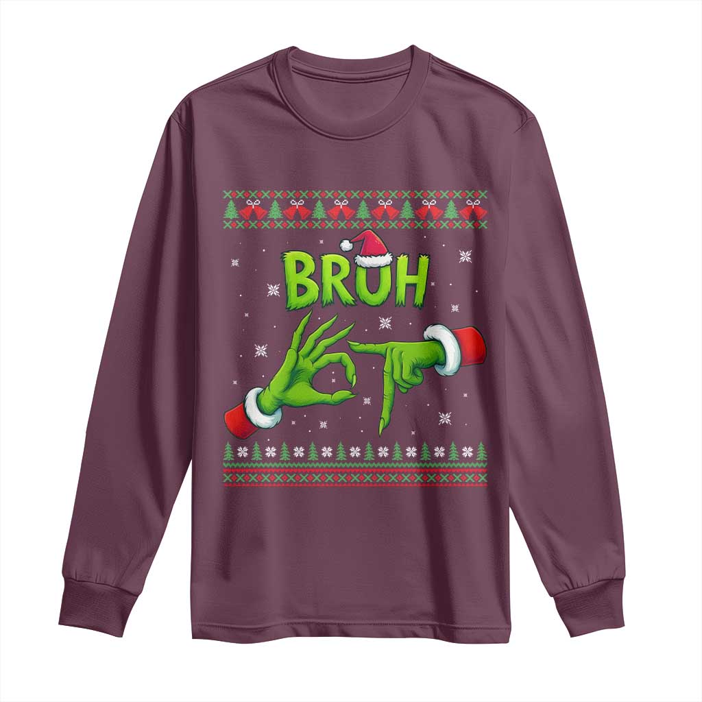 Christmas Bruh 67 Green Hands Meme Long Sleeve Shirt Funny Six Seven Meme Holiday Ugly Sweater TS02 Maroon Print Your Wear