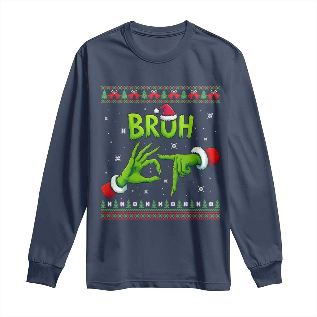 Christmas Bruh 67 Green Hands Meme Long Sleeve Shirt Funny Six Seven Meme Holiday Ugly Sweater TS02 Navy Print Your Wear