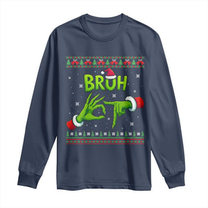 Christmas Bruh 67 Green Hands Meme Long Sleeve Shirt Funny Six Seven Meme Holiday Ugly Sweater TS02 Navy Print Your Wear