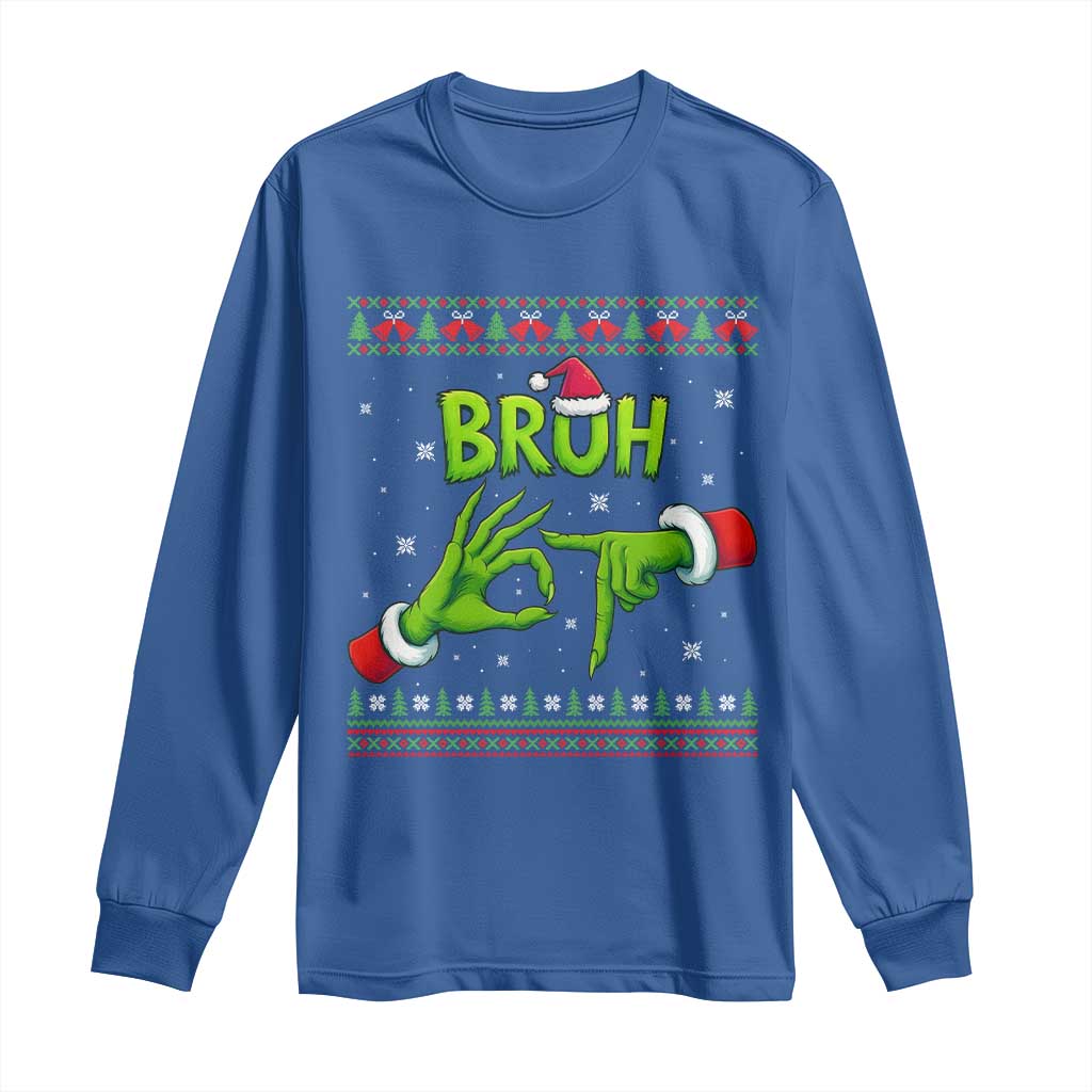 Christmas Bruh 67 Green Hands Meme Long Sleeve Shirt Funny Six Seven Meme Holiday Ugly Sweater TS02 Royal Blue Print Your Wear