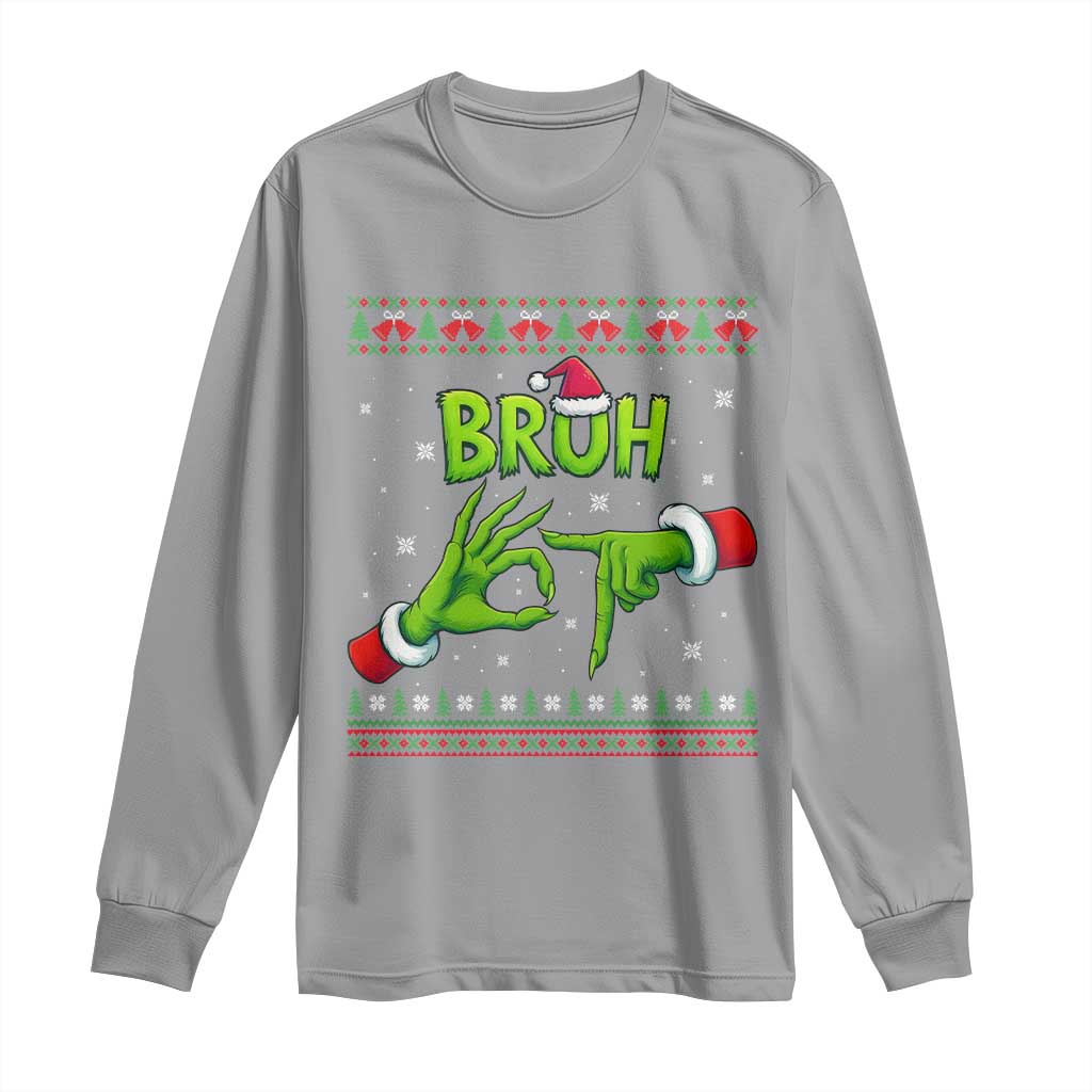 Christmas Bruh 67 Green Hands Meme Long Sleeve Shirt Funny Six Seven Meme Holiday Ugly Sweater TS02 Sport Gray Print Your Wear