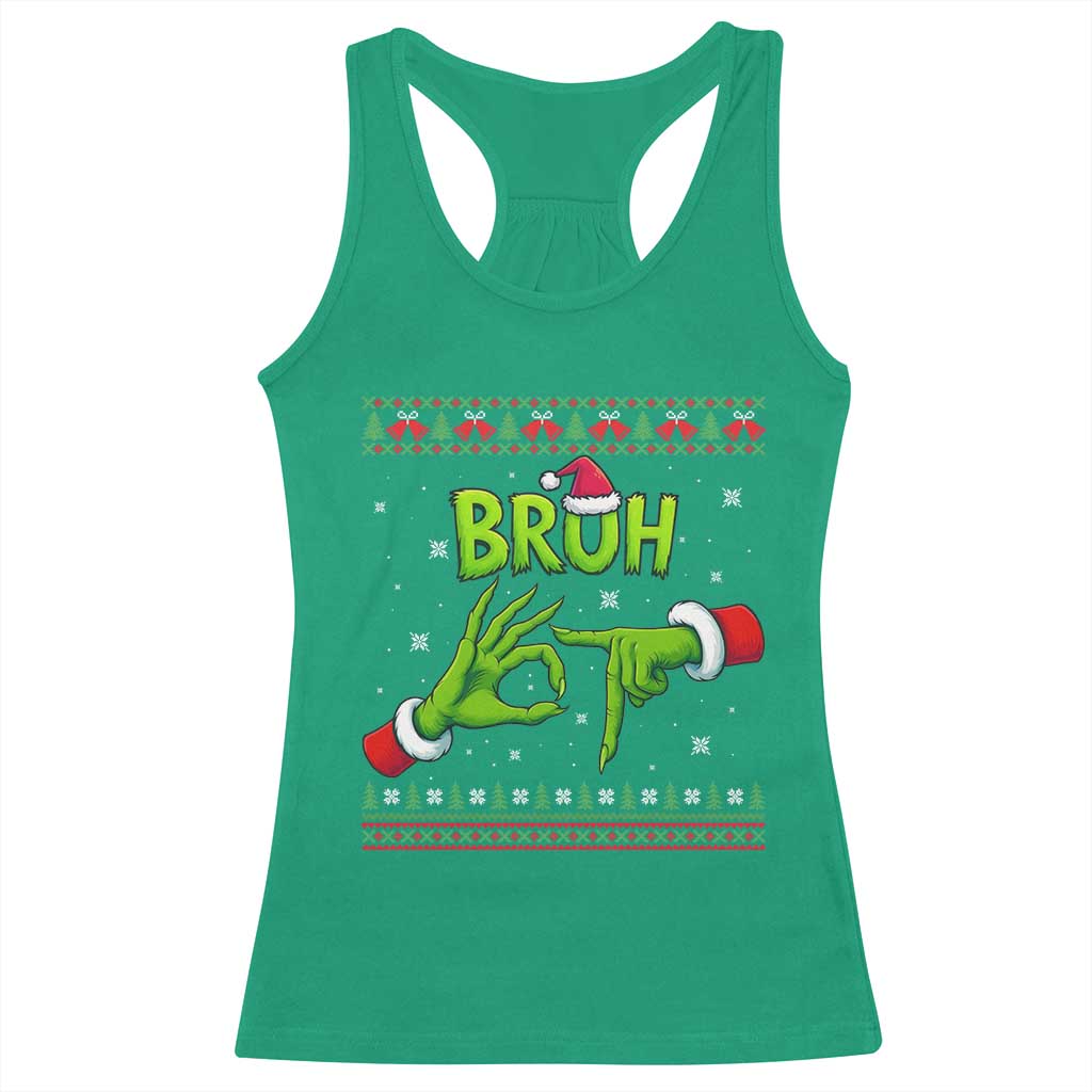 Christmas Bruh 67 Green Hands Meme Racerback Tank Top Funny Six Seven Meme Holiday Ugly Sweater TS02 Irish Green Print Your Wear