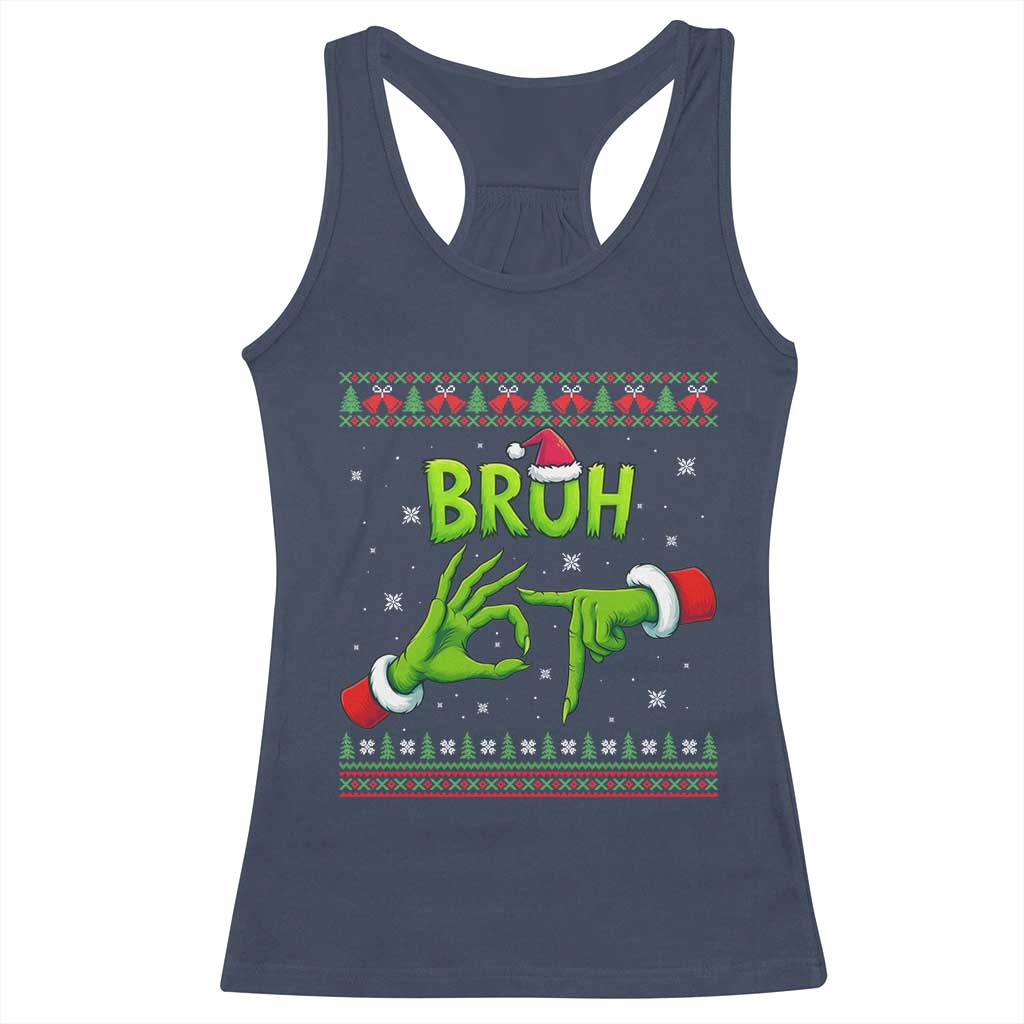 Christmas Bruh 67 Green Hands Meme Racerback Tank Top Funny Six Seven Meme Holiday Ugly Sweater TS02 Navy Print Your Wear