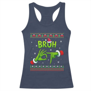 Christmas Bruh 67 Green Hands Meme Racerback Tank Top Funny Six Seven Meme Holiday Ugly Sweater TS02 Navy Print Your Wear