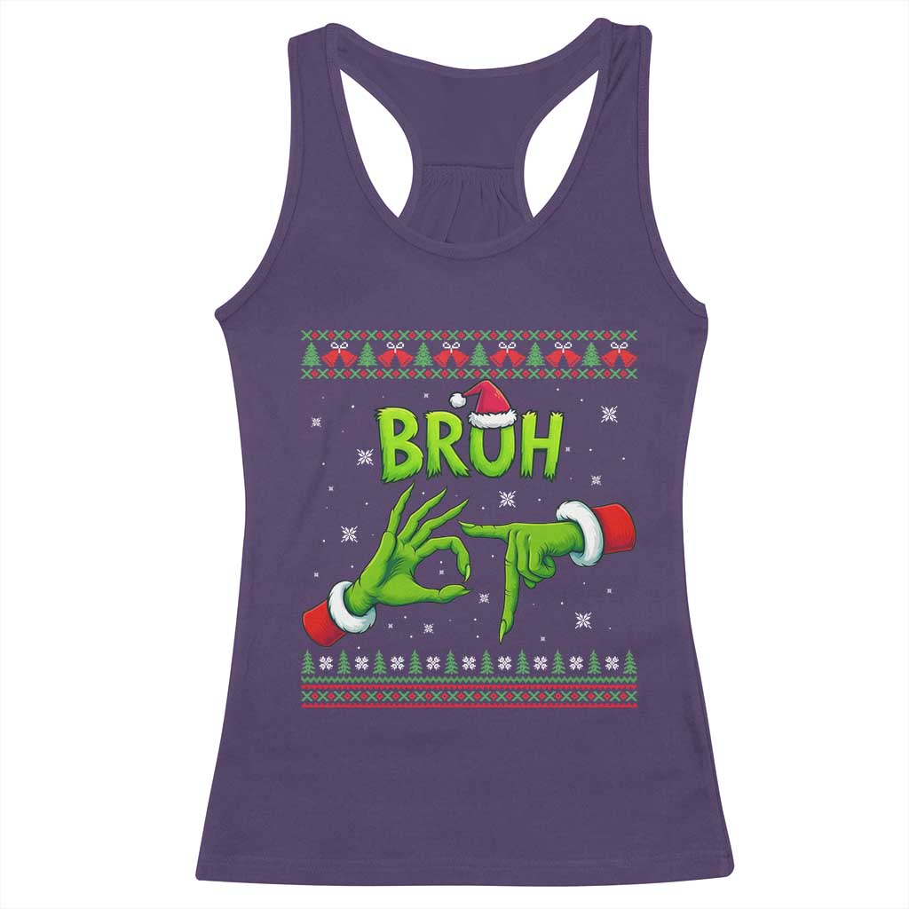 Christmas Bruh 67 Green Hands Meme Racerback Tank Top Funny Six Seven Meme Holiday Ugly Sweater TS02 Purple Print Your Wear