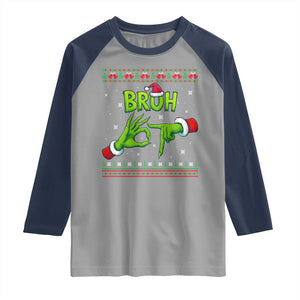 Christmas Bruh 67 Green Hands Meme Raglan Shirt Funny Six Seven Meme Holiday Ugly Sweater TS02 Sport Gray Navy Print Your Wear