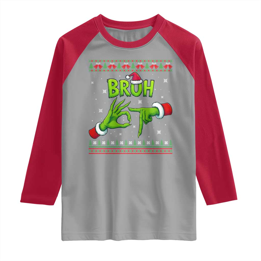 Christmas Bruh 67 Green Hands Meme Raglan Shirt Funny Six Seven Meme Holiday Ugly Sweater TS02 Sport Gray Red Print Your Wear