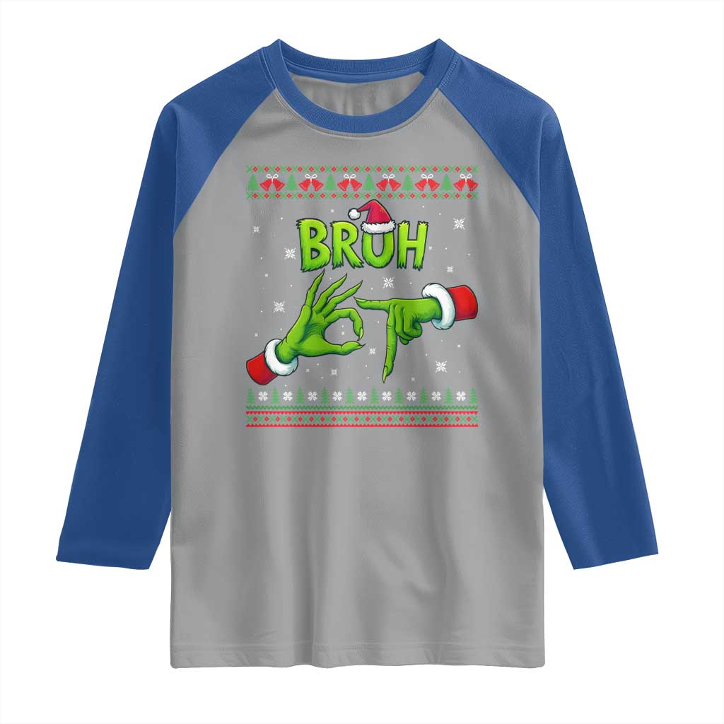 Christmas Bruh 67 Green Hands Meme Raglan Shirt Funny Six Seven Meme Holiday Ugly Sweater TS02 Sport Gray Royal Print Your Wear