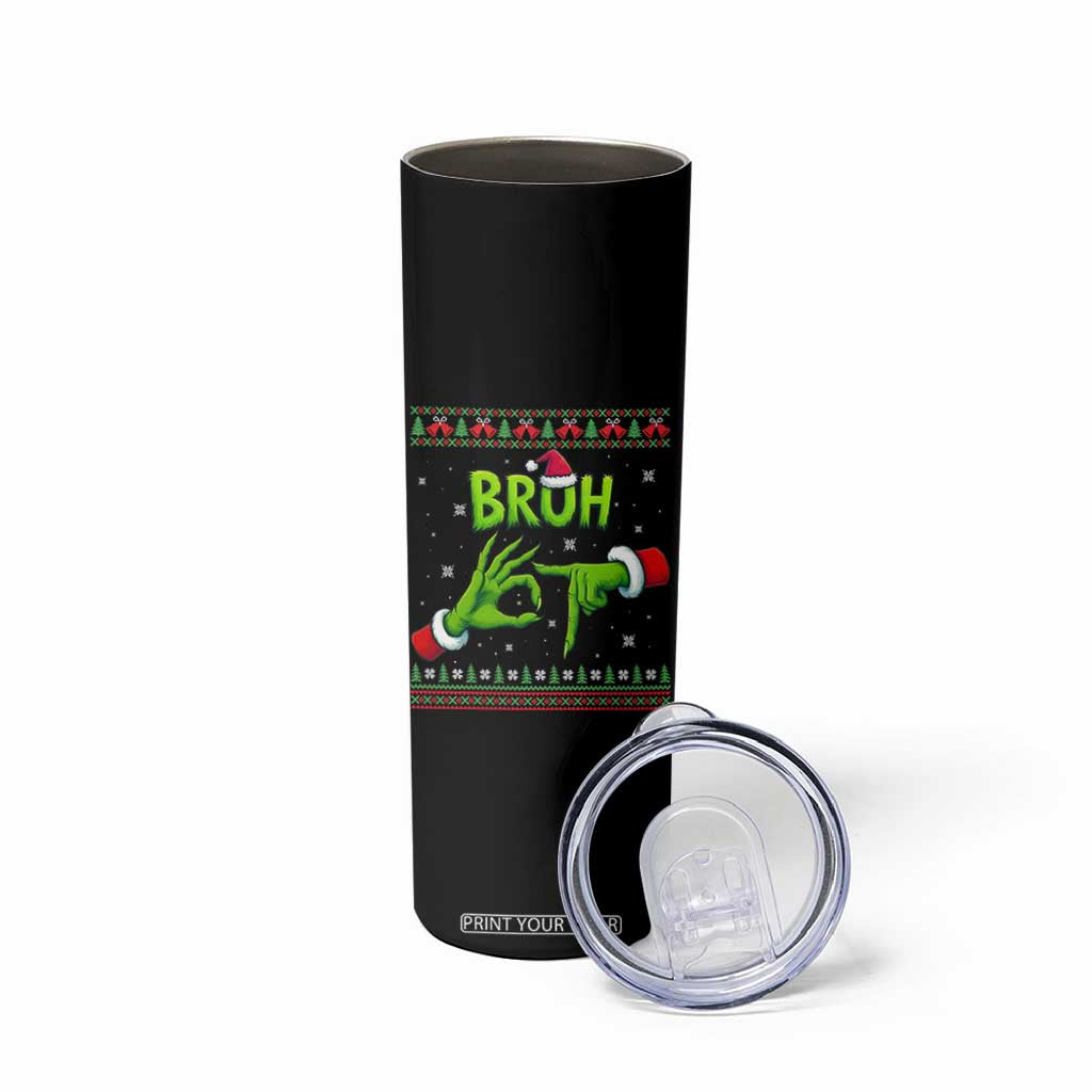 Christmas Bruh 67 Green Hands Meme Skinny Tumbler Funny Six Seven Meme Holiday Ugly Sweater TS02 Print Your Wear