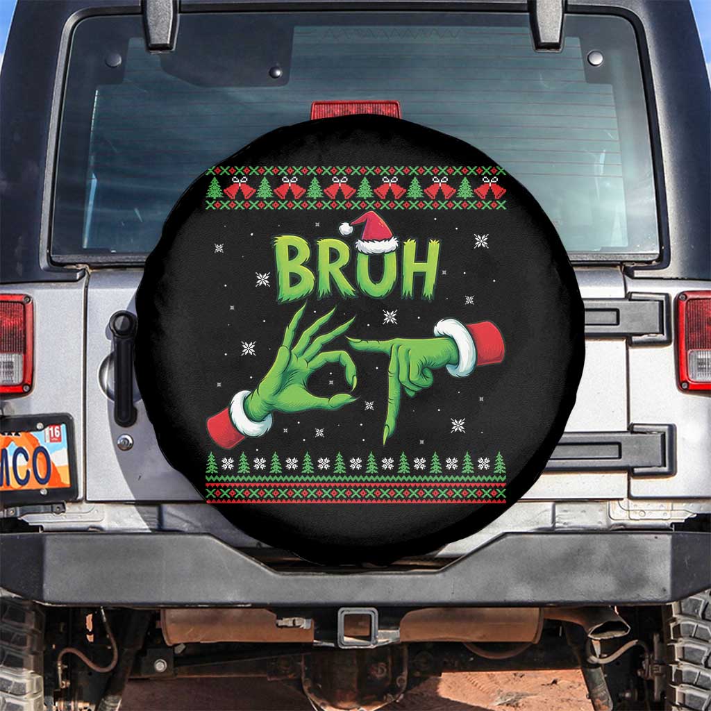Christmas Bruh 67 Green Hands Meme Spare Tire Cover Funny Six Seven Meme Holiday Ugly Sweater TS02 No hole Black Print Your Wear