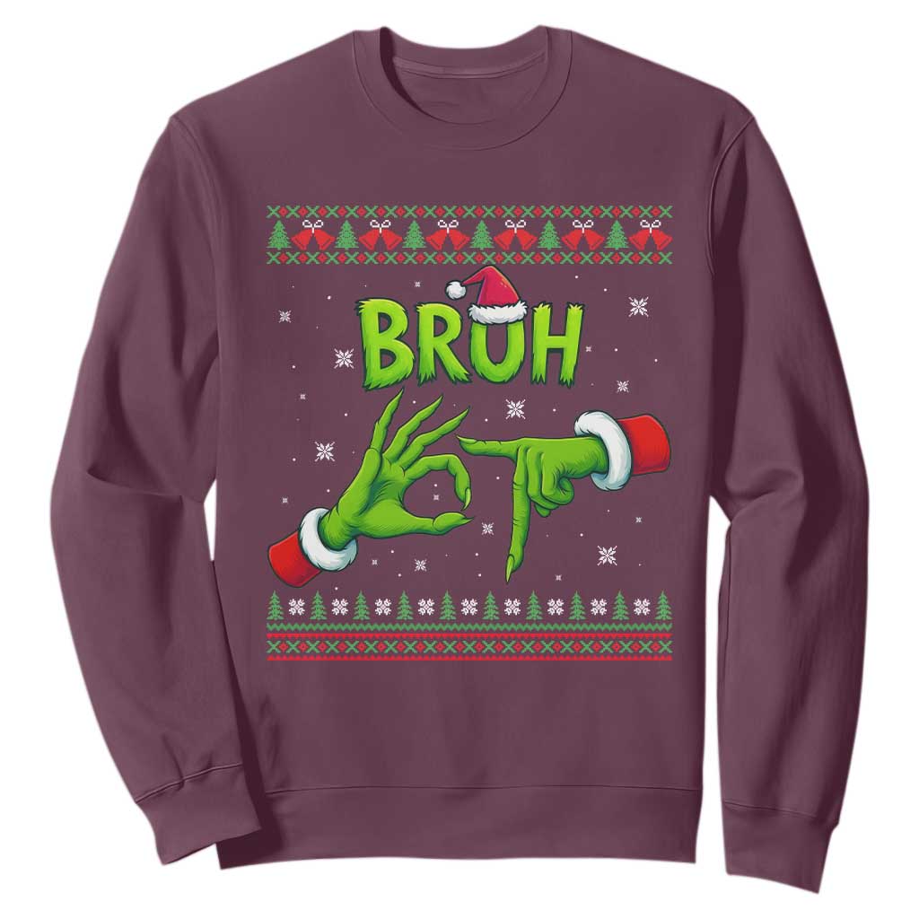 Christmas Bruh 67 Green Hands Meme Sweatshirt Funny Six Seven Meme Holiday Ugly Sweater TS02 Maroon Print Your Wear