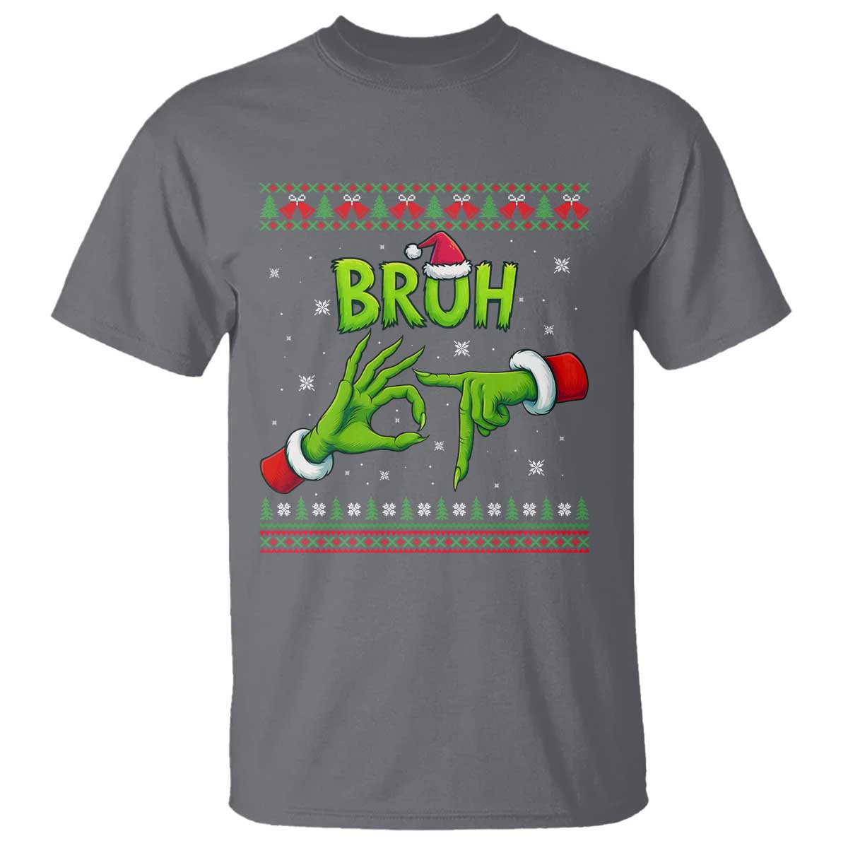 Christmas Bruh 67 Green Hands Meme T Shirt Funny Six Seven Meme Holiday Ugly Sweater TS02 Charcoal Print Your Wear