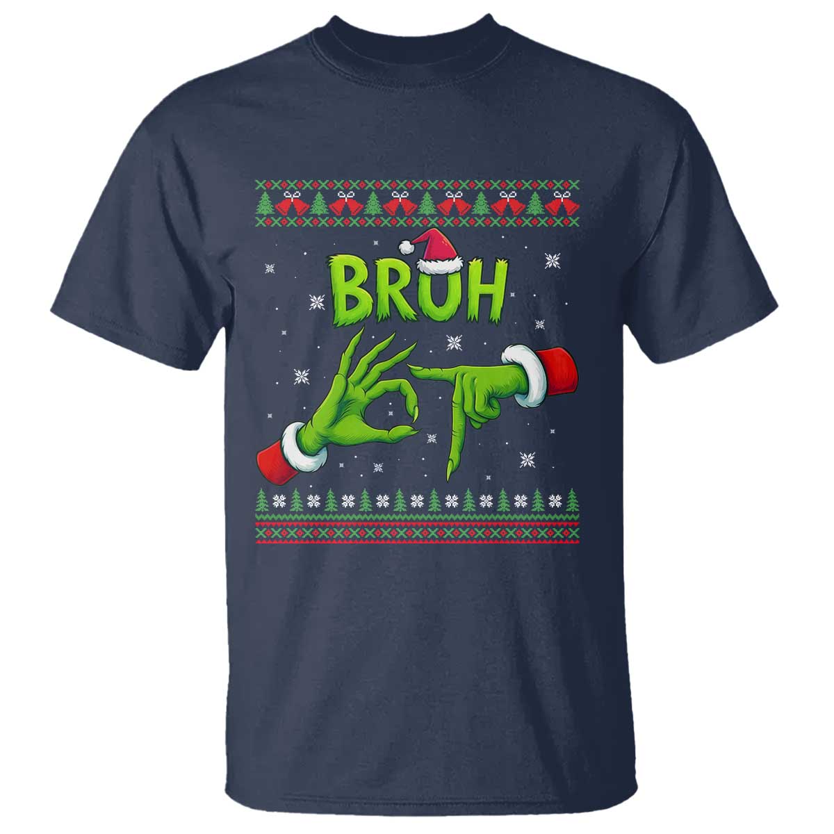 Christmas Bruh 67 Green Hands Meme T Shirt Funny Six Seven Meme Holiday Ugly Sweater TS02 Navy Print Your Wear
