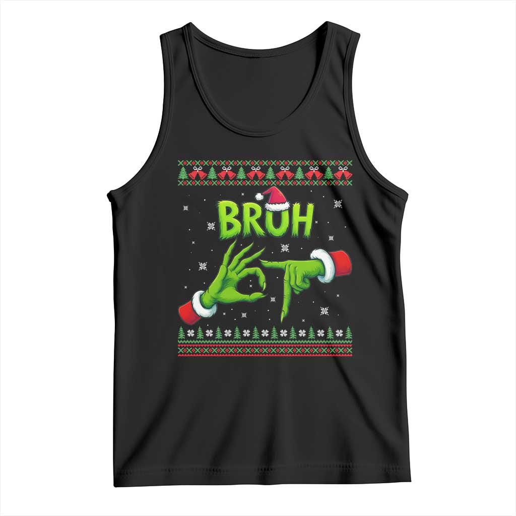 Christmas Bruh 67 Green Hands Meme Tank Top Funny Six Seven Meme Holiday Ugly Sweater TS02 Black Print Your Wear