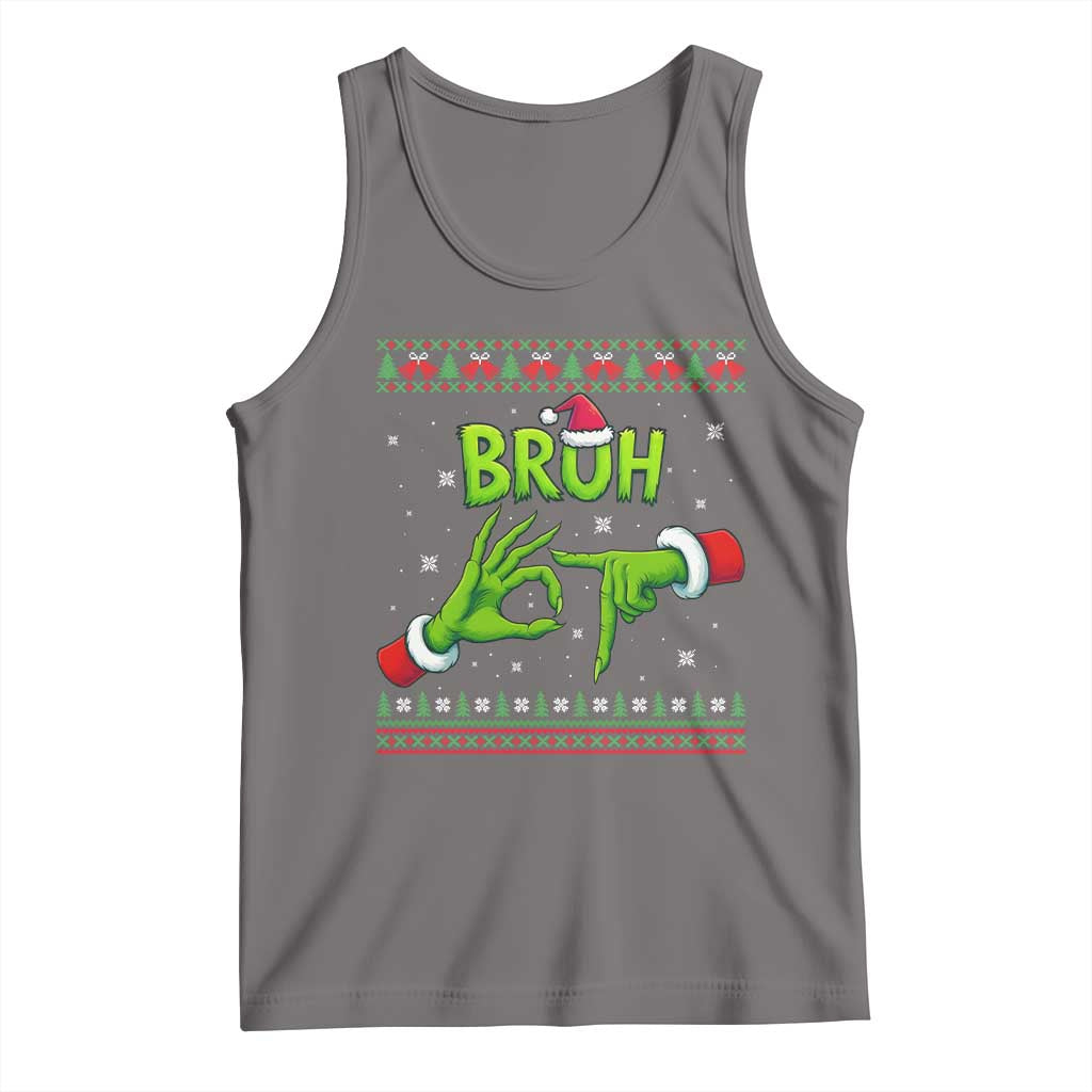 Christmas Bruh 67 Green Hands Meme Tank Top Funny Six Seven Meme Holiday Ugly Sweater TS02 Deep Heather Print Your Wear