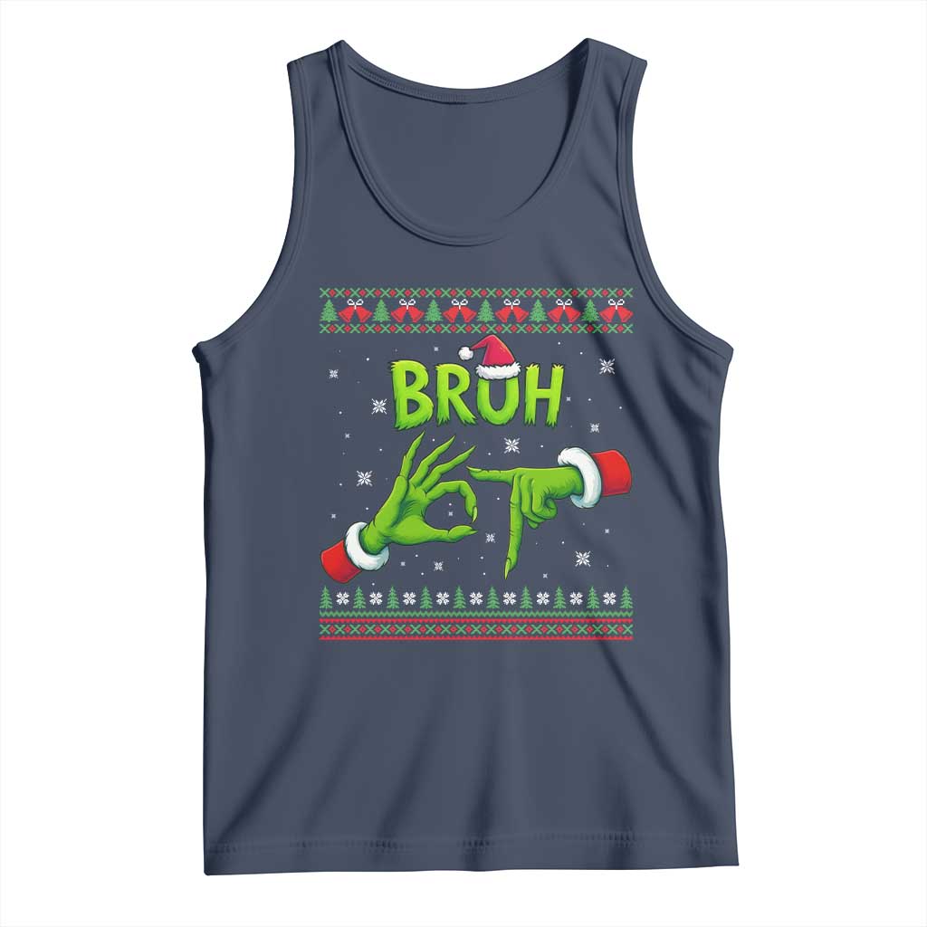 Christmas Bruh 67 Green Hands Meme Tank Top Funny Six Seven Meme Holiday Ugly Sweater TS02 Navy Print Your Wear