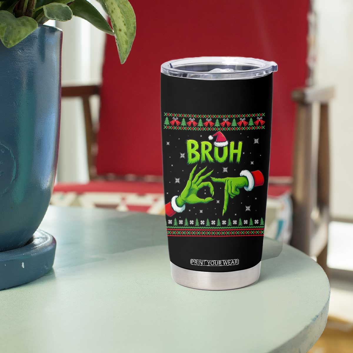 Christmas Bruh 67 Green Hands Meme Tumbler Cup Funny Six Seven Meme Holiday Ugly Sweater TS02 Print Your Wear